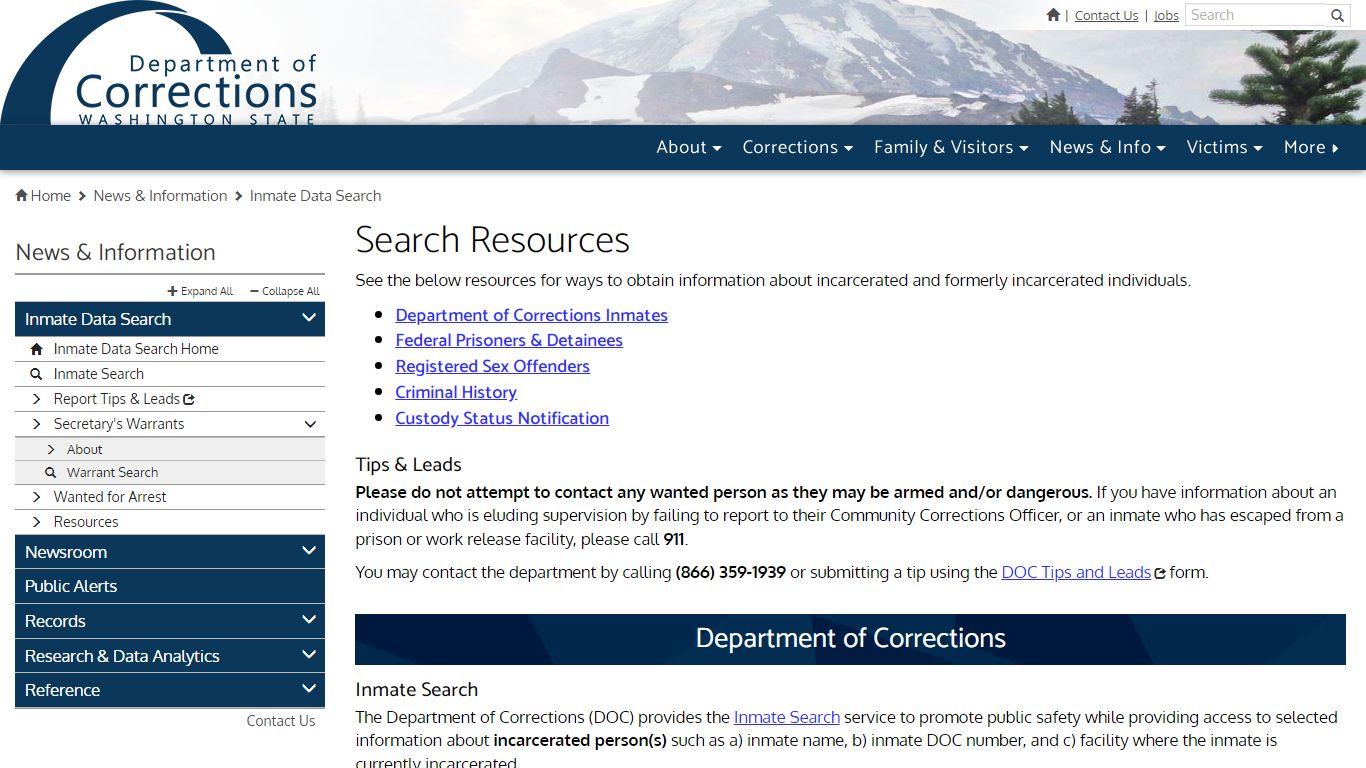 Search Resources | Washington State Department of Corrections