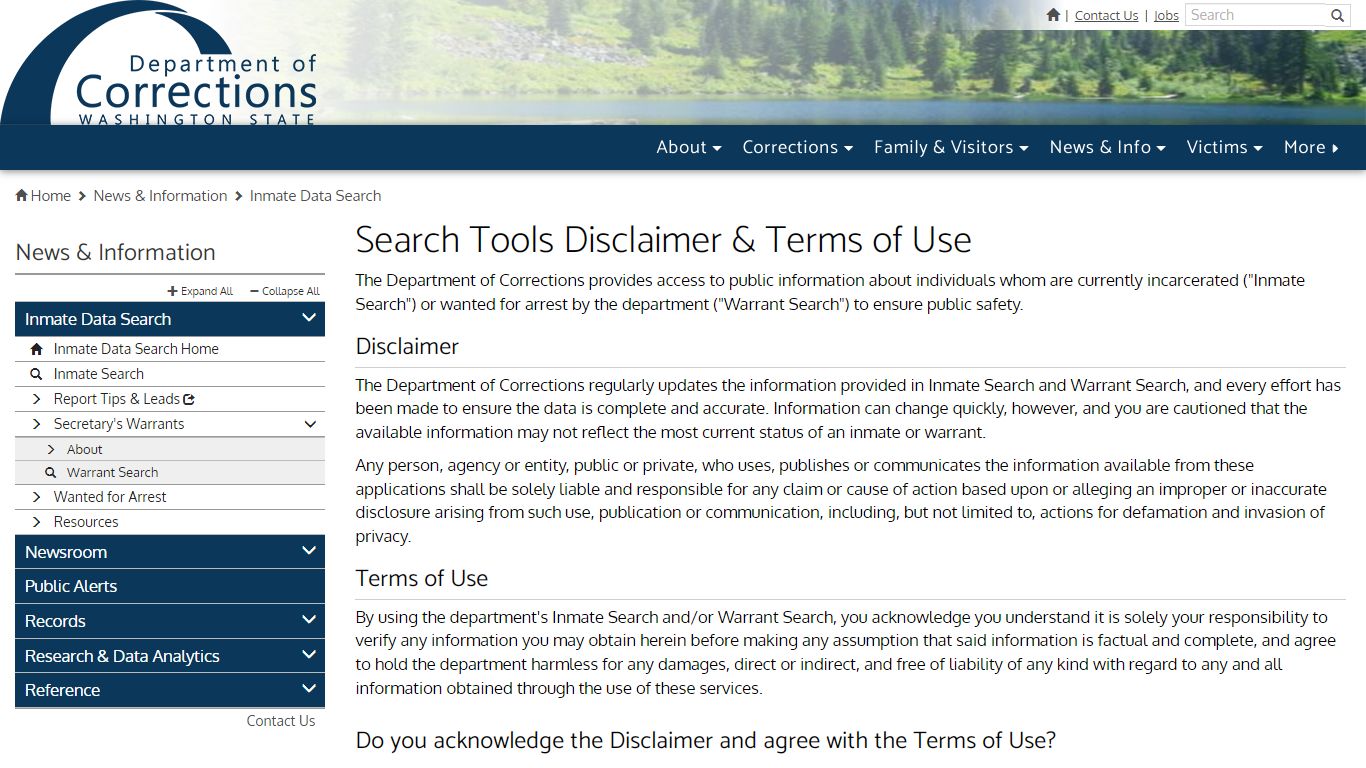 Search Tools Disclaimer & Terms of Use - doc.wa.gov